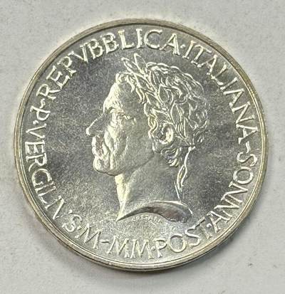 S&S Numismatic世界钱币-拍卖 第126期  意大利1981年 维吉尔逝世2000周年 500里拉纪念银币 11克835银 裸币