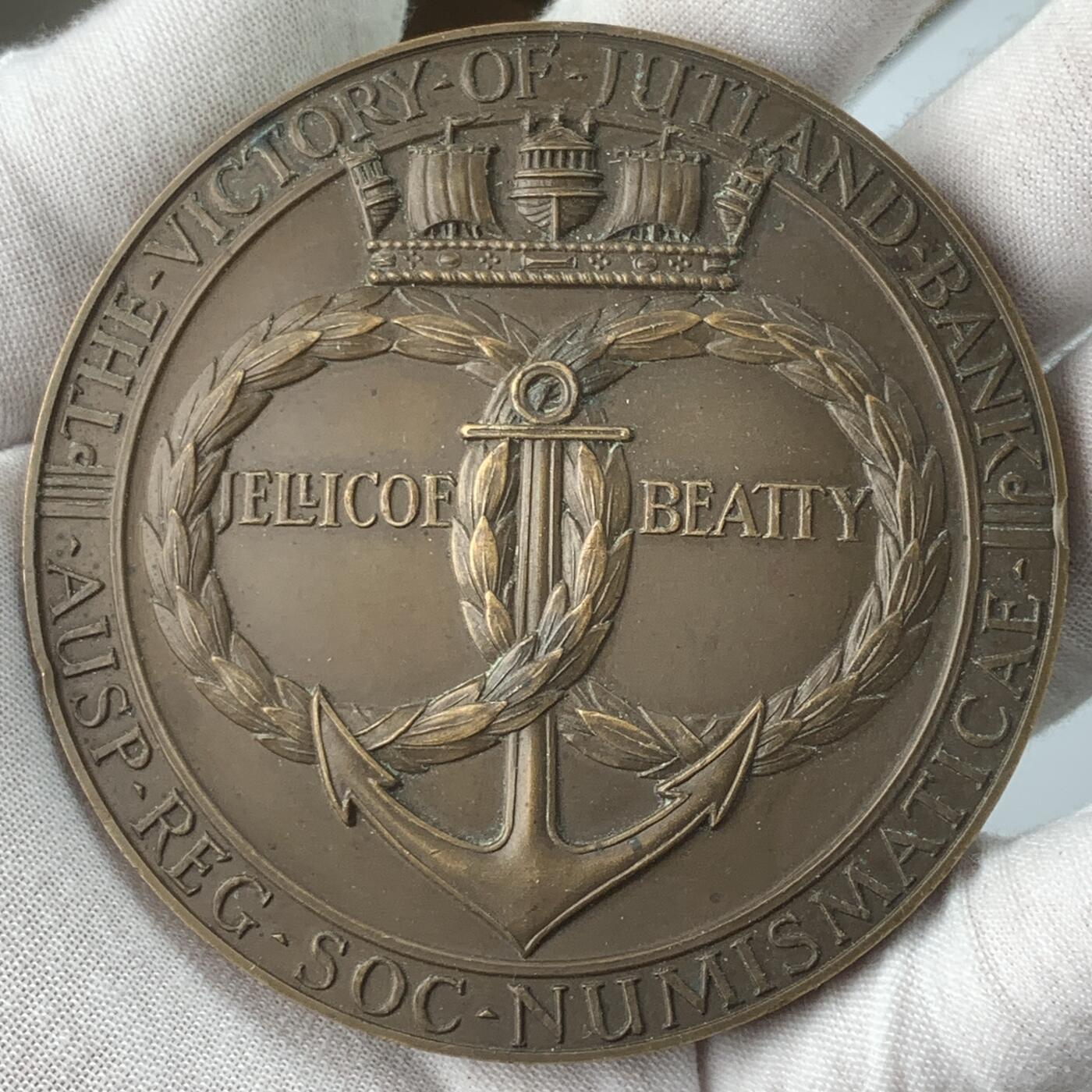 掌中浮雕-藏着的欧洲第059场 1916年英国日德兰海战纪念铜章，76mm