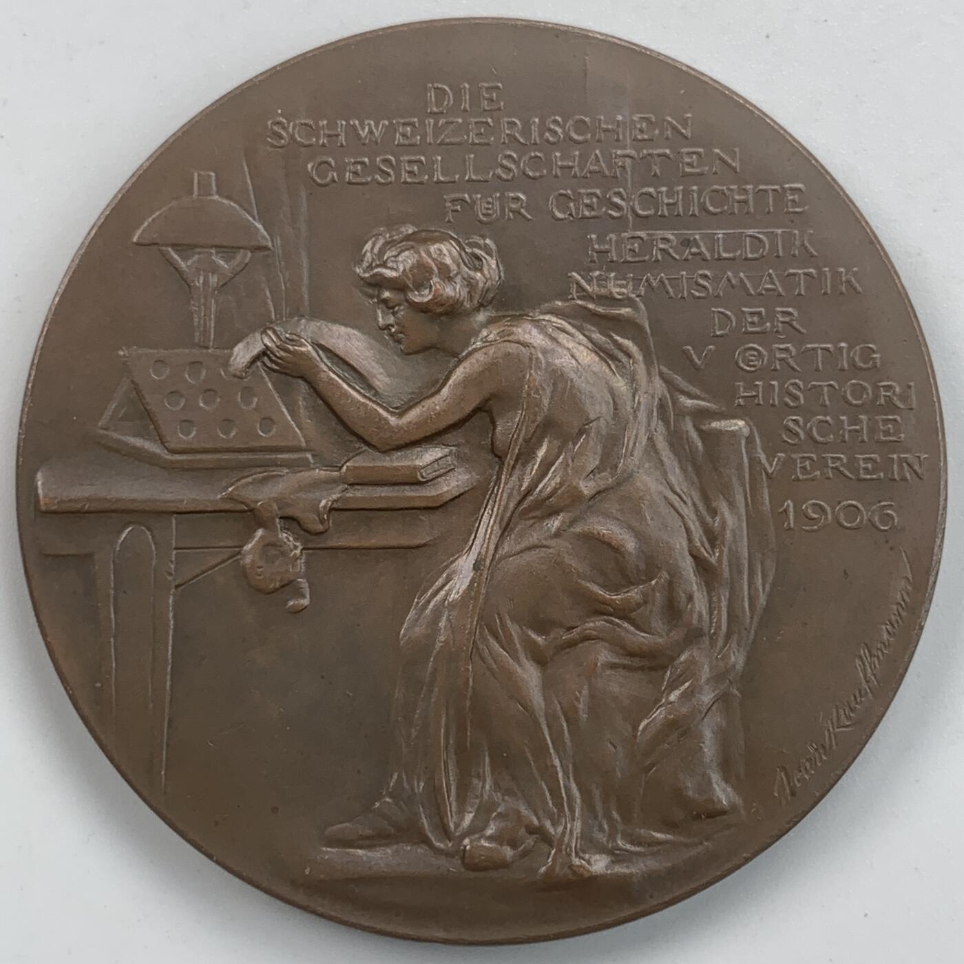 掌中浮雕-藏着的欧洲第059场 1906年瑞士历史、纹章学与钱币学协会纪念铜章，45mm