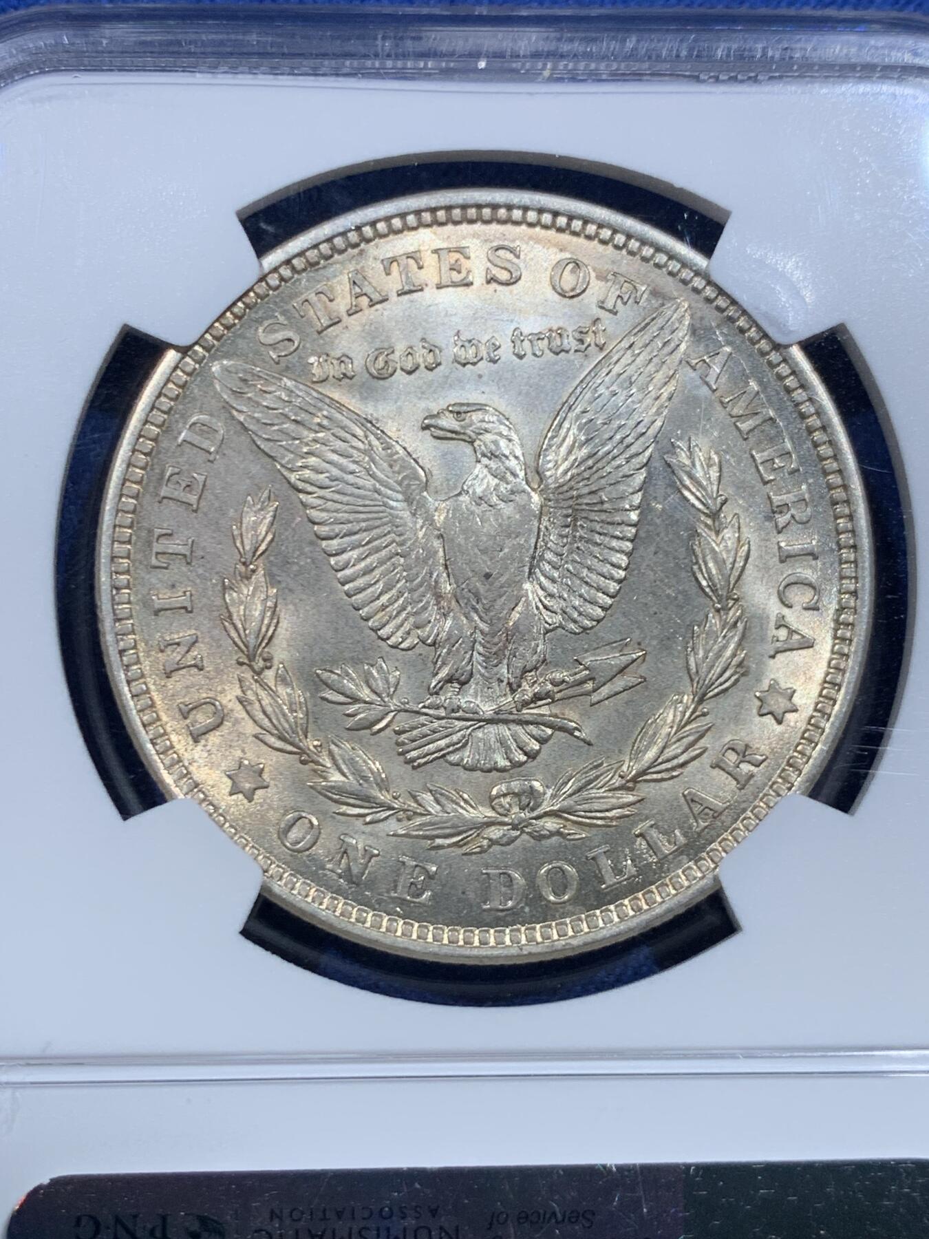 《竞宝斋》第482场 周日，周一 2场连拍 （全场包邮）20级店铺 欢迎送拍 NGC MS63 美国1921年摩根银币 自然淡彩 味道不错