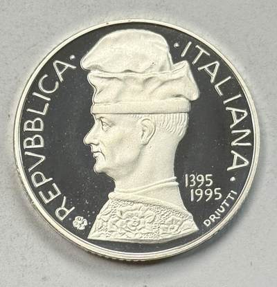 S&S Numismatic世界钱币-拍卖 第126期  意大利1995年 皮萨内洛诞辰600周年 5000里拉精制纪念银币 18克835银  品相如图，裸币