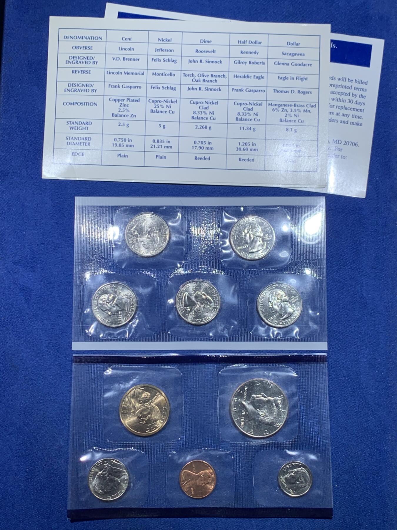 《竞宝斋》第482场 周日，周一 2场连拍 （全场包邮）20级店铺 欢迎送拍 两套一组 2001年美国P厂+D厂套币(每个版本各10枚)，少见品种