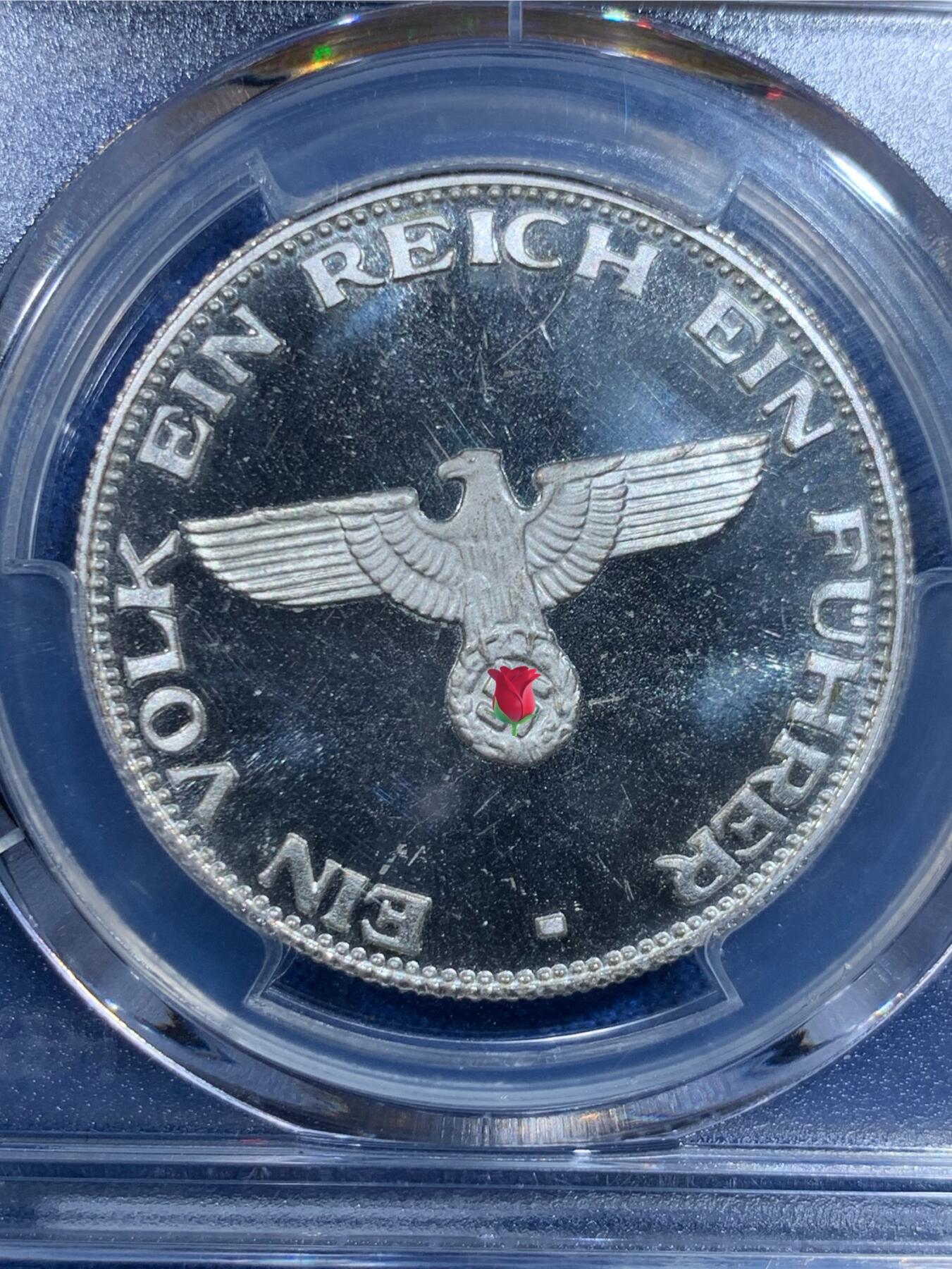 《竞宝斋》第482场 周日，周一 2场连拍 （全场包邮）20级店铺 欢迎送拍 PCGS SP67 德国美术落榜生1989年镀银纪念章 极高分