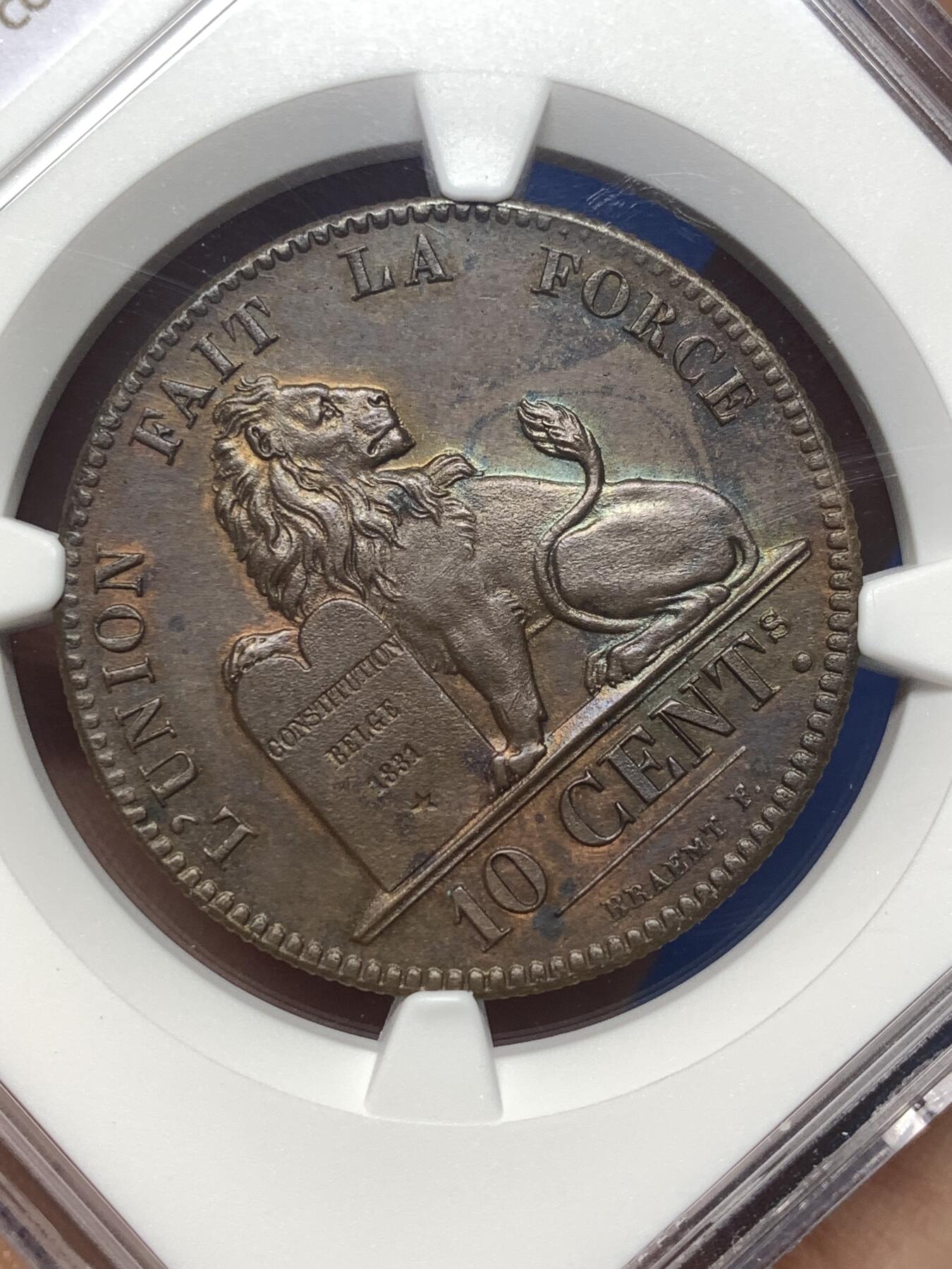 《竞宝斋》第482场 周日，周一 2场连拍 （全场包邮）20级店铺 欢迎送拍 NGC UNCD 比利时1832年利奥波德一世10分铜币