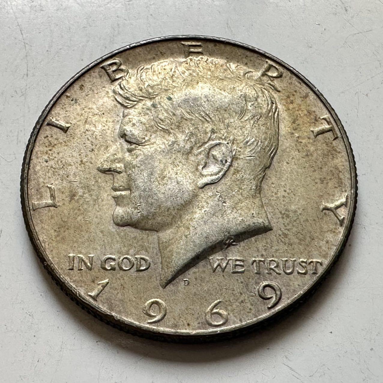 🌹外币初藏🌹🐯2026年第44场   每周二四六晚8️⃣点  世界硬币 美国 1969年 肯尼迪 1/2美元银币 11.5克-30.6毫米-40%银