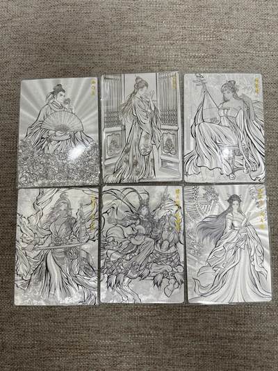 喜灰玩卡拍卖第八期，接拍品0佣金，欢迎送拍，释放现金流，让自己有资金可以购买更多喜欢的卡牌，让别的卡友能淘到更多心仪的卡牌 卡德曼 张建东水浒 线稿 特卡一组 6张 ：张贞娘 仇琼英 扈三娘 阎婆惜 金翠莲 西门庆  折光粗闪