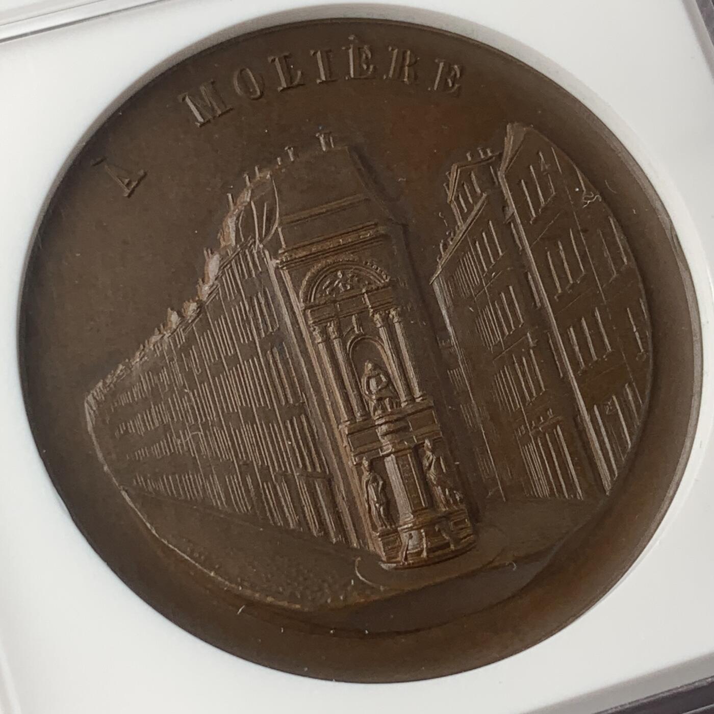 掌中浮雕-藏着的欧洲第059场 NGC MS63 : 法国著名剧作家莫里哀纪念铜章，41mm