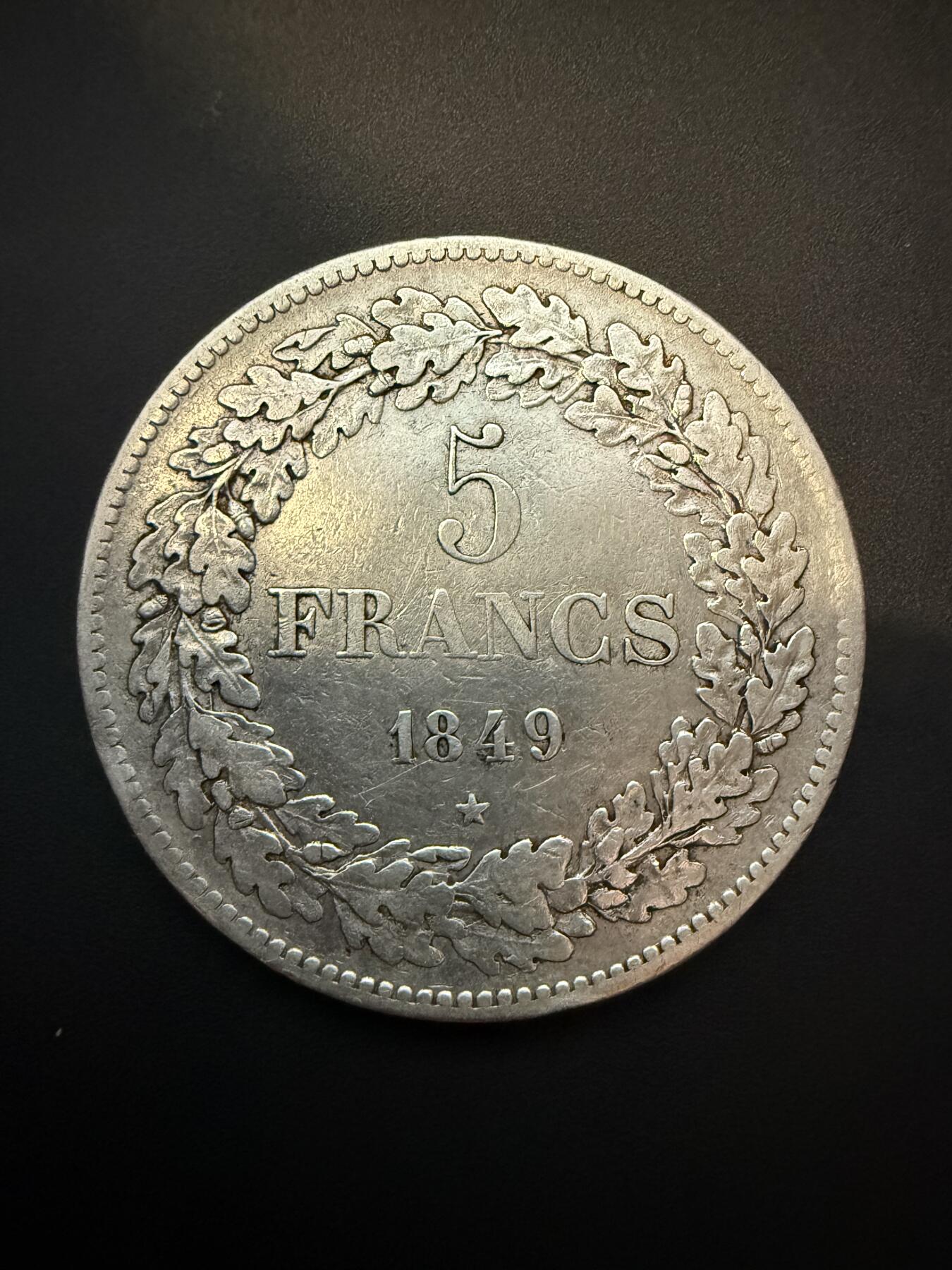 【周六 19:30】乾藏阁外国银币专场・裸币 / 评级币 + 银章铜章 保真包老 比利时 1849 年 利奥波德一世 5 法郎 大银币