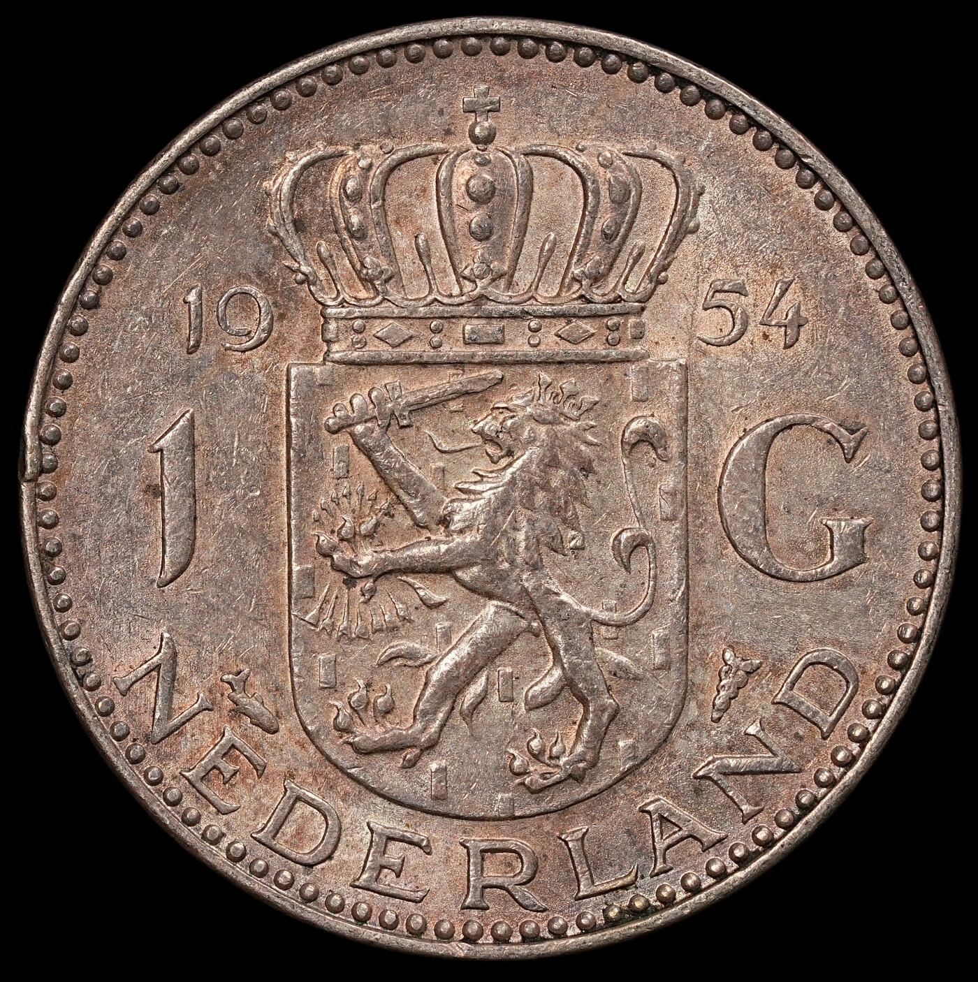 修遠堂世界钱币第112期  1954年荷兰年1盾银币，6.5g，含银72%