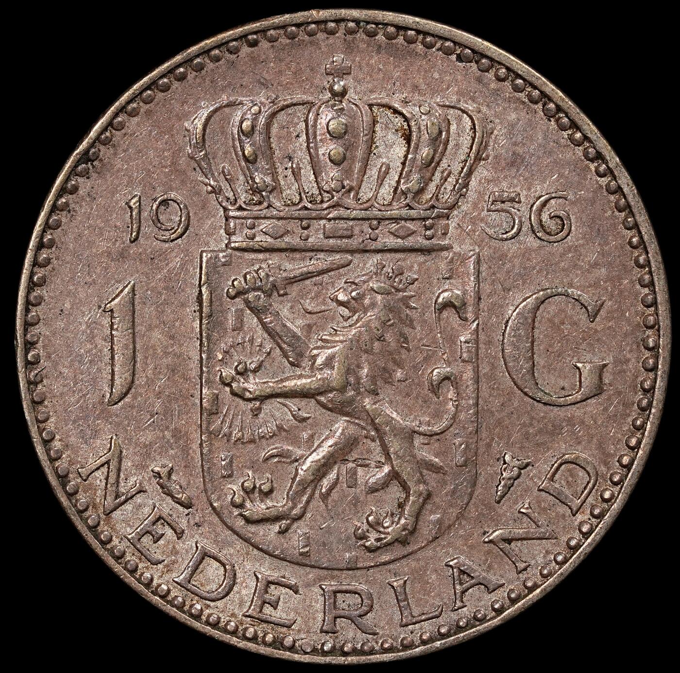 修遠堂世界钱币第112期  1956年荷兰年1盾银币，6.5g，含银72%