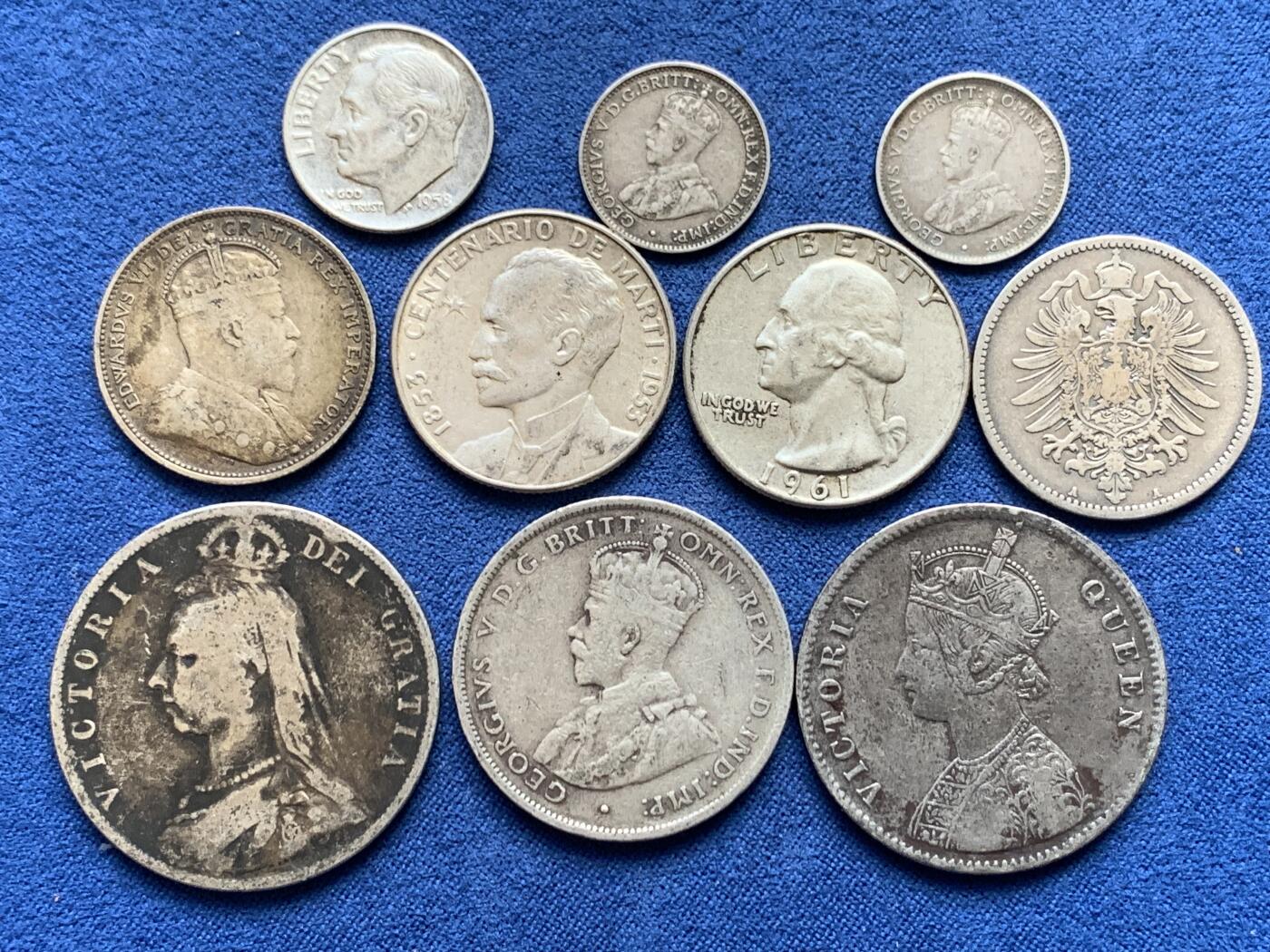 《竞宝斋》第482场 周日，周一 2场连拍 （全场包邮）20级店铺 欢迎送拍 10枚一组 各国银币，都是高银品种，含纯银59.6克（900银20.3克，917银11.5克，925银33.3克）