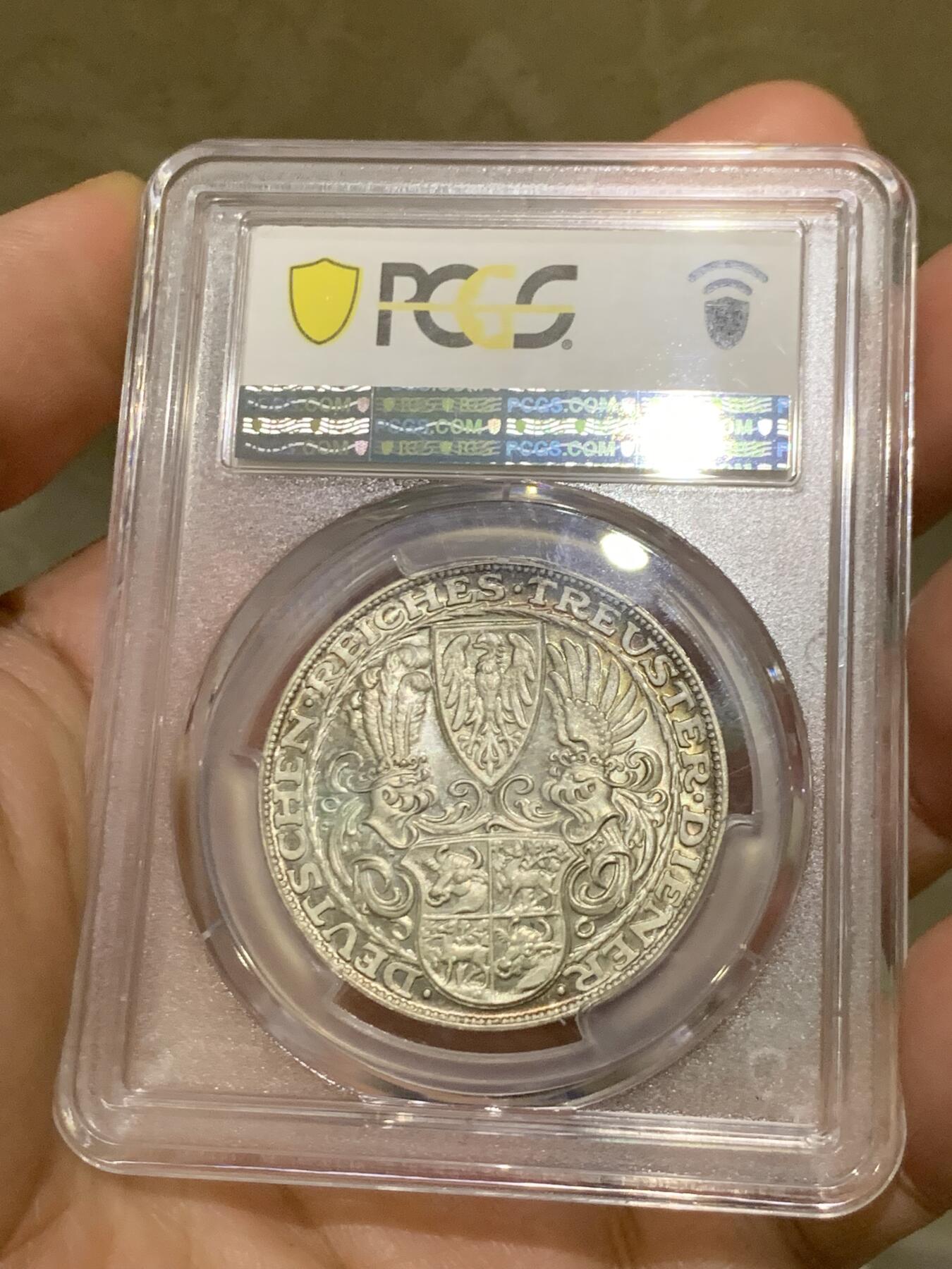 《竞宝斋》第482场 周日，周一 2场连拍 （全场包邮）20级店铺 欢迎送拍 PCGS SP66 德国1927年兴登堡80大寿5马克币型银章，冠军分