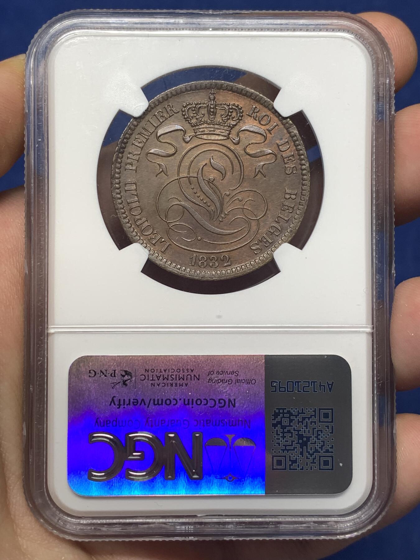 《竞宝斋》第482场 周日，周一 2场连拍 （全场包邮）20级店铺 欢迎送拍 NGC UNCD 比利时1832年利奥波德一世10分铜币