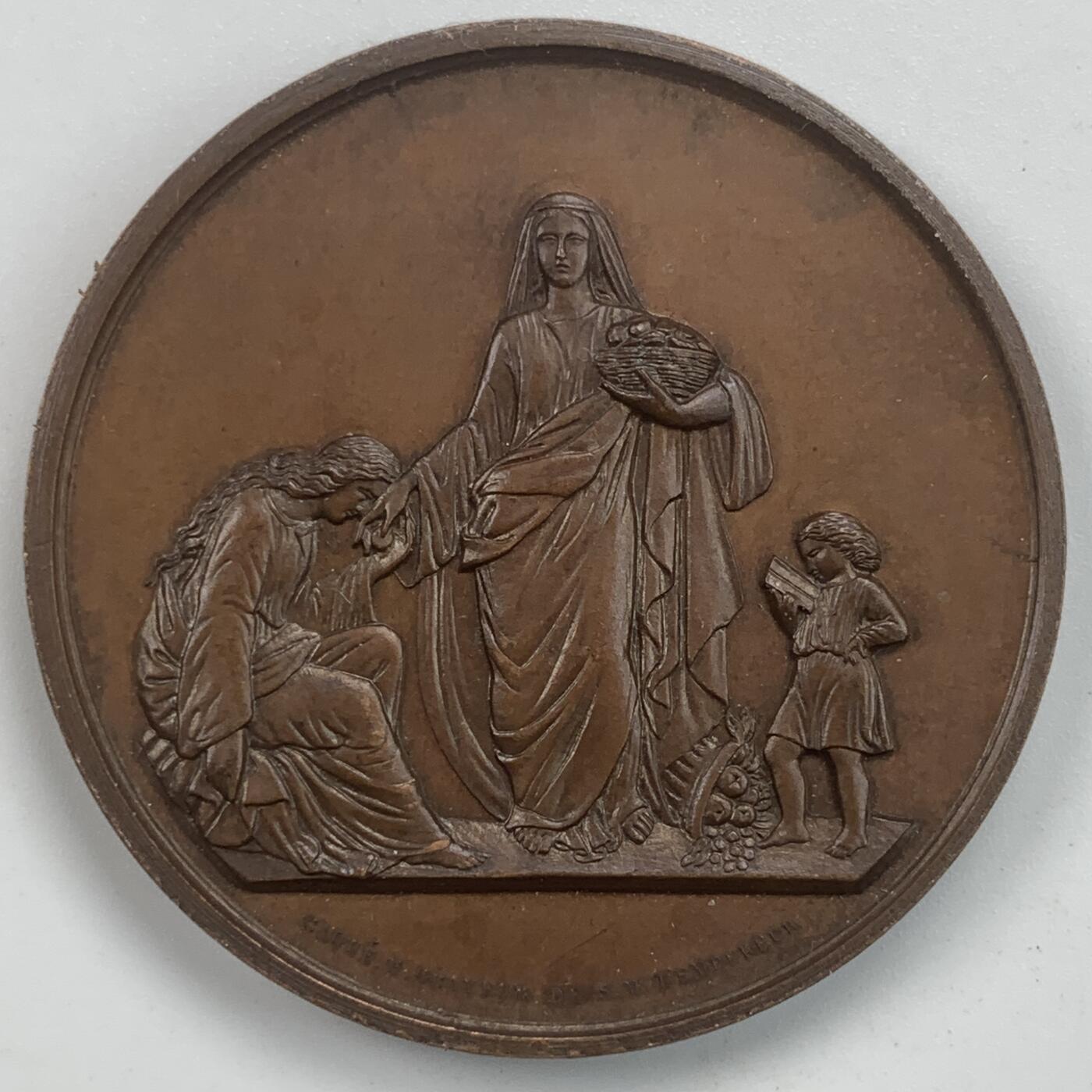 掌中浮雕-藏着的欧洲第059场 1872-73年法国巴黎救助贫困群体纪念铜章，41mm，蜜蜂边铭