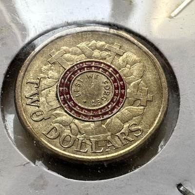 🌹外币初藏🌹🐯2026年第44场   每周二四六晚8️⃣点  世界硬币 -  澳大利亚 2015年 澳新军团日（ANZAC）百年 2澳元彩色纪念币 