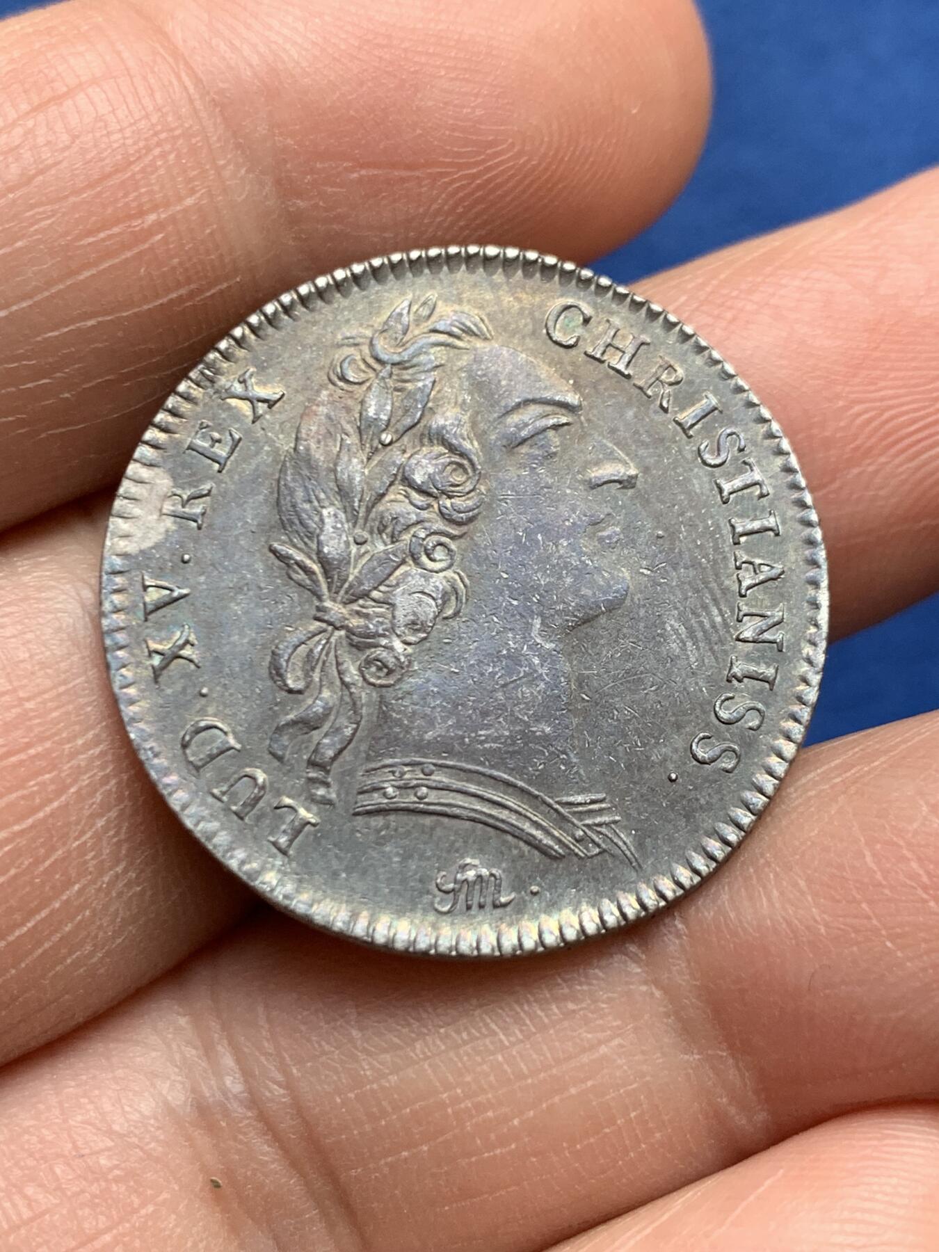 《竞宝斋》第482场 周日，周一 2场连拍 （全场包邮）20级店铺 欢迎送拍 法国路易十五头像金匠商人银质代币，7.25g，28.1mm