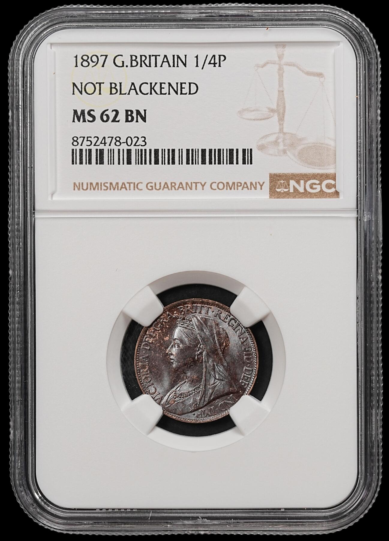 修遠堂世界钱币第112期 NGC MS62BN 1897年英国1法新铜币