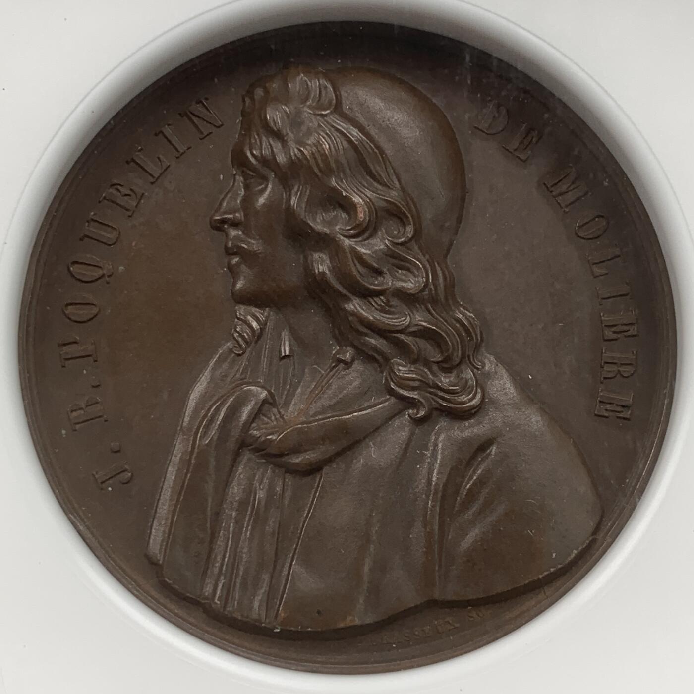 掌中浮雕-藏着的欧洲第059场 NGC MS63 : 法国著名剧作家莫里哀纪念铜章，41mm