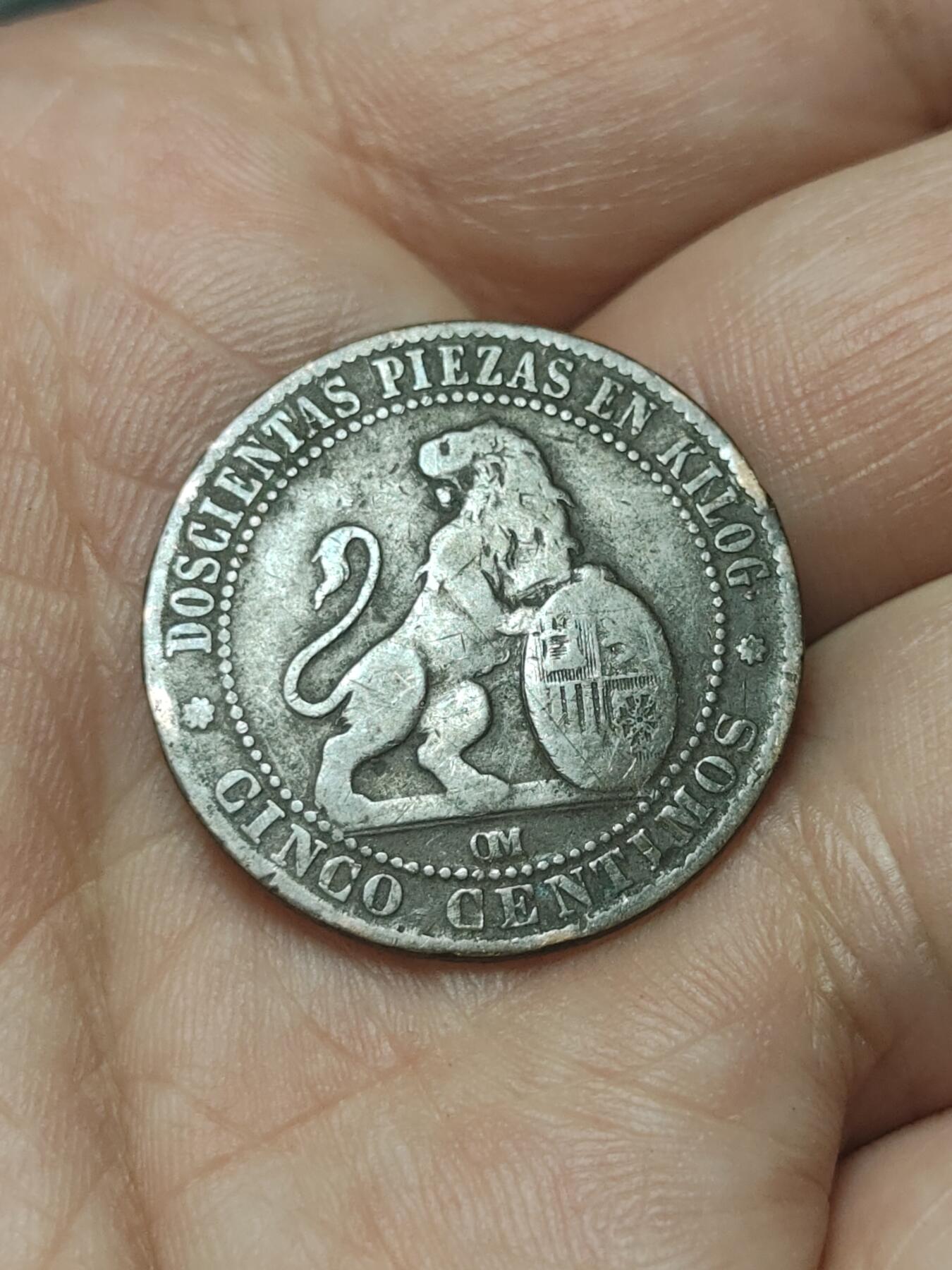 2026年第四十五场(总第二百一十四场）外国好品散币场(免佣金) 西班牙1870单年份5分(临时政府时期，OM八角星标，巴塞罗那造)