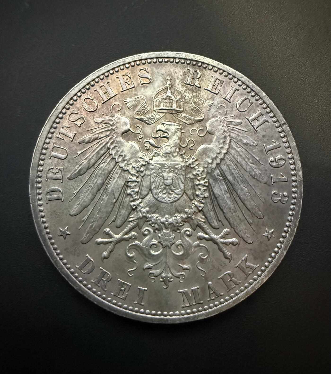 【周六 19:30】乾藏阁外国银币专场・裸币 / 评级币 + 银章铜章 保真包老 德国萨克森1913年3马克银币 民族大会战纪念碑