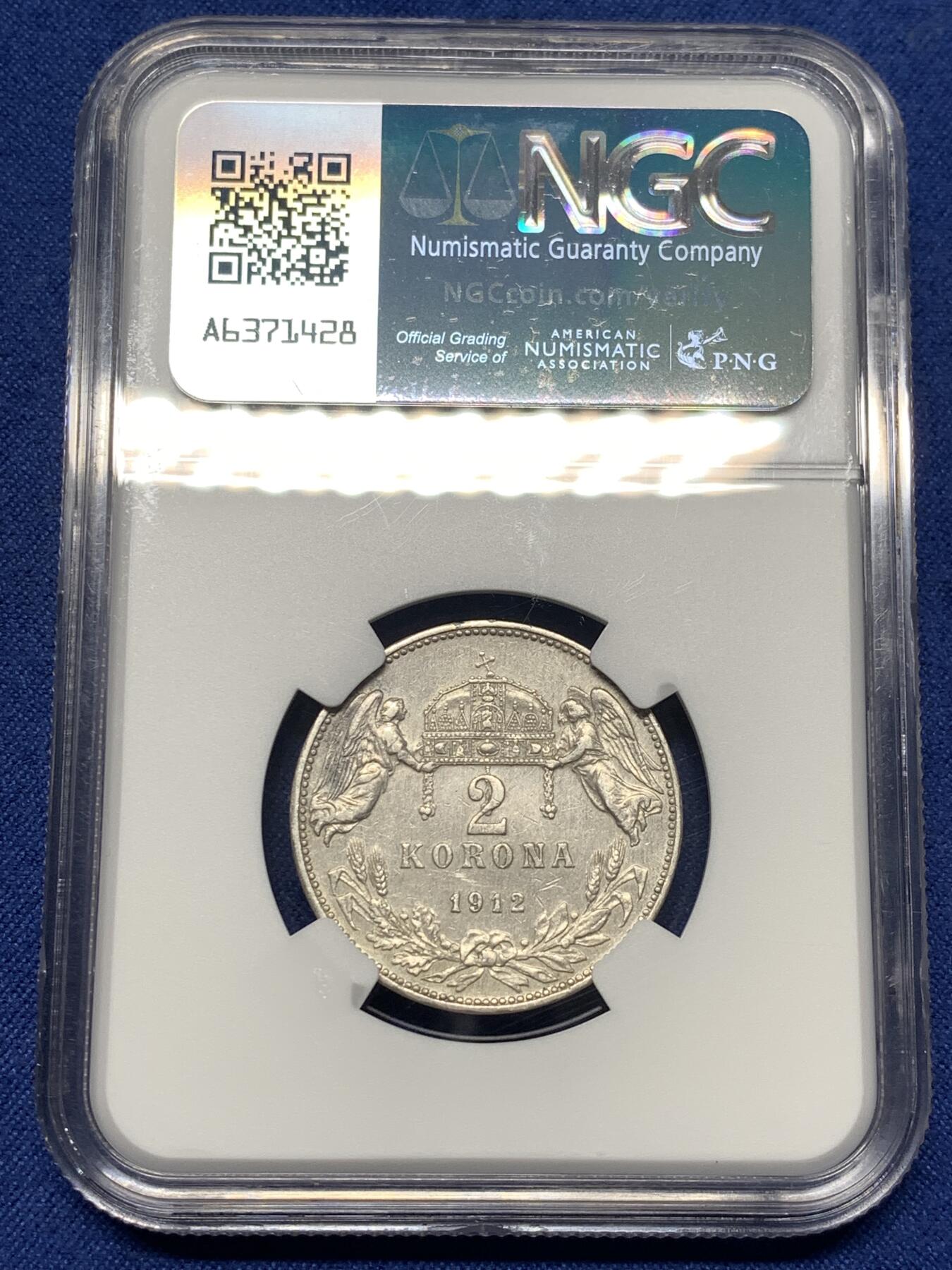 《竞宝斋》第482场 周日，周一 2场连拍 （全场包邮）20级店铺 欢迎送拍 NGC AUD 奥匈帝国1912年KB版双天使2克朗银币