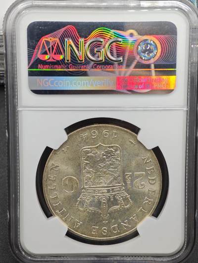 【淘币小摊】实时拍第八百九十六拍   银币套币场    每周一统一发货 荷属安德烈斯1964年2.5盾银币 NGC MS62