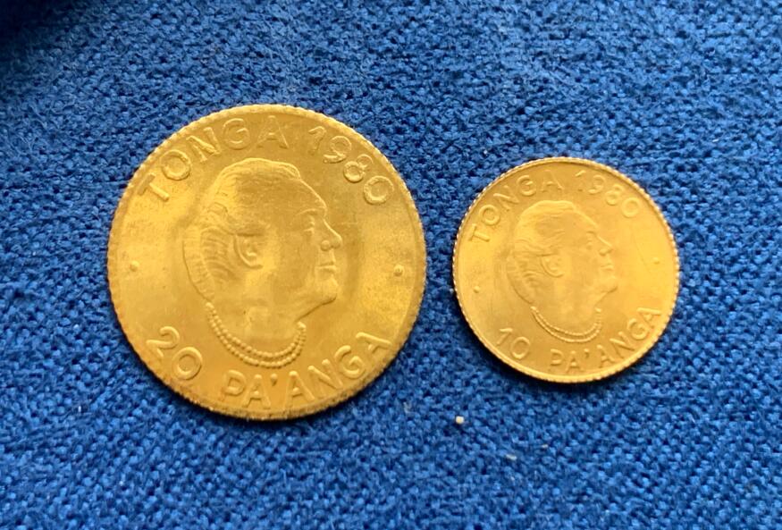 《竞宝斋》第482场 周日，周一 2场连拍 （全场包邮）20级店铺 欢迎送拍 两枚一组 汤加1980年FAO-农村妇女进步10-20P金币 917金 总重1.18克