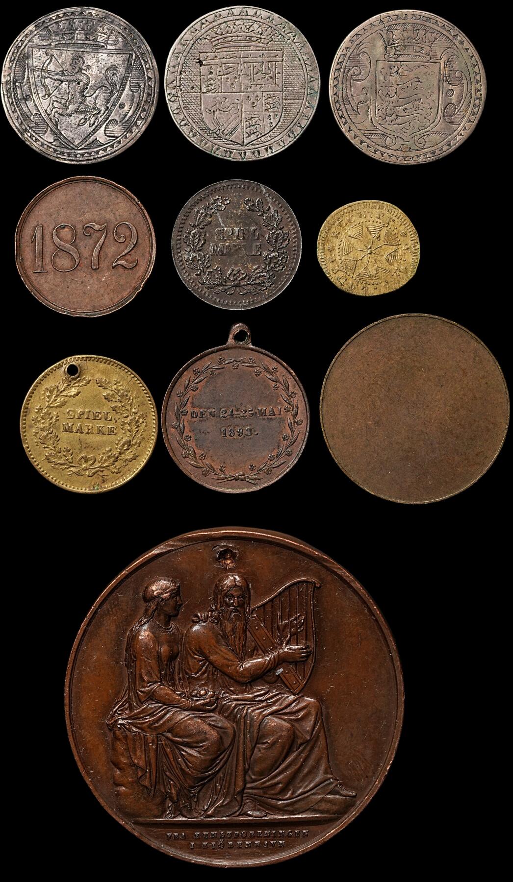 修遠堂世界钱币第112期 欧美老币章，代用币一组，部分打孔