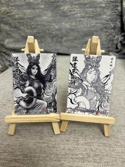 喜灰玩卡拍卖第八期，接拍品0佣金，欢迎送拍，释放现金流，让自己有资金可以购买更多喜欢的卡牌，让别的卡友能淘到更多心仪的卡牌 卡德曼 张建东水浒 特卡 仇琼英 线稿、水墨 一组两张 折光粗闪