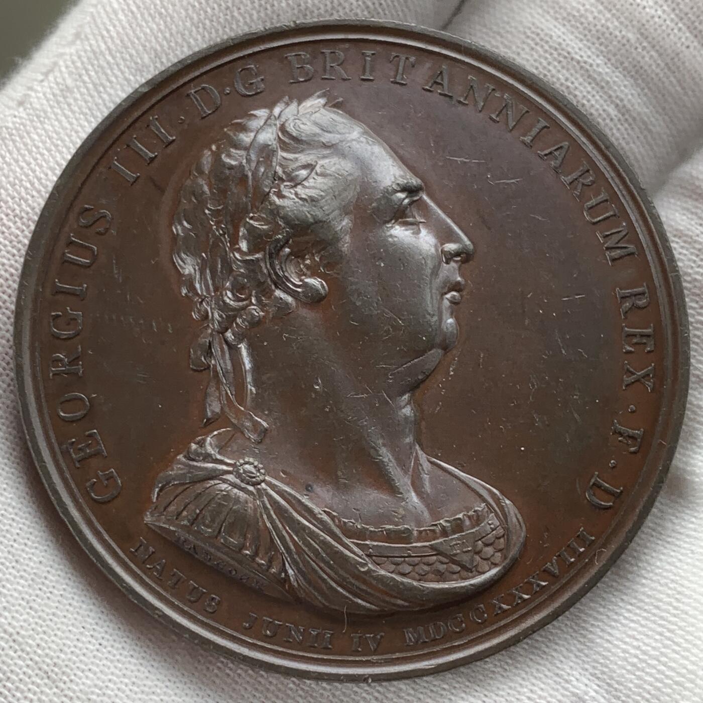 掌中浮雕-藏着的欧洲第059场 1801年爱尔兰并入大不列颠，合并为大不列颠及爱尔兰联合王国纪念铜章，正面乔治三世头像，48mm