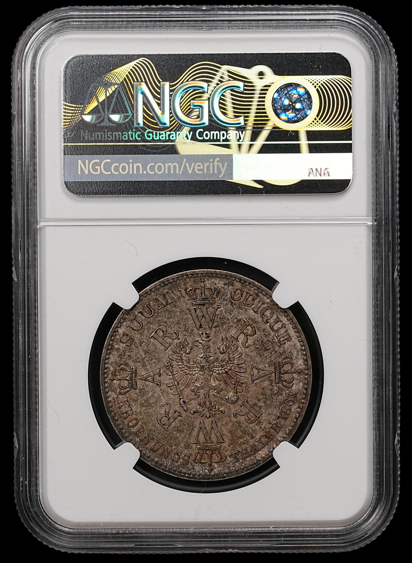修遠堂世界钱币第112期 NGC AU58 1861年普鲁士威廉一世加冕纪念1泰勒银币