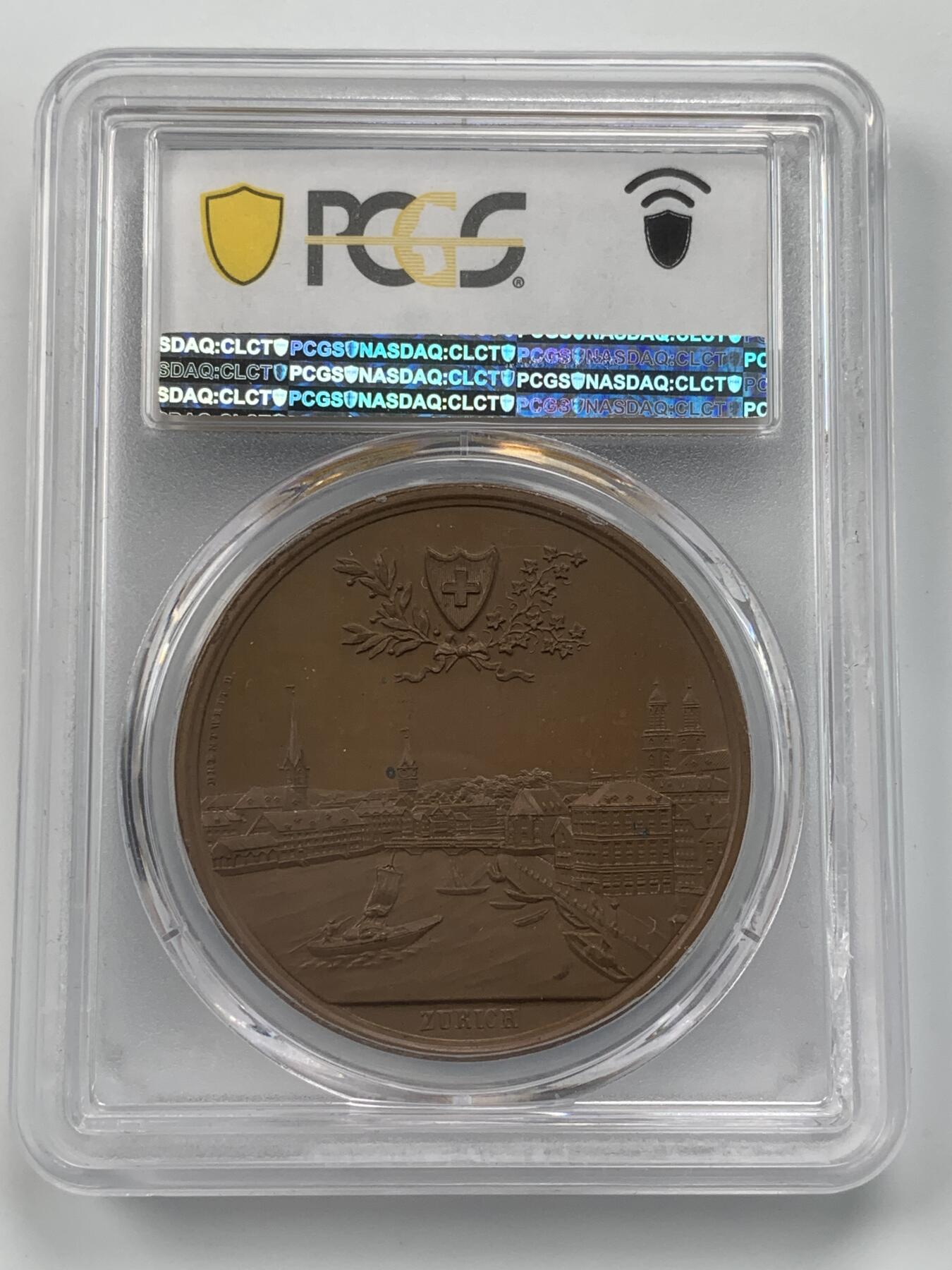 掌中浮雕-藏着的欧洲第059场 PCGS SP64 : 1897年瑞士苏黎世音乐节纪念铜章，41mm