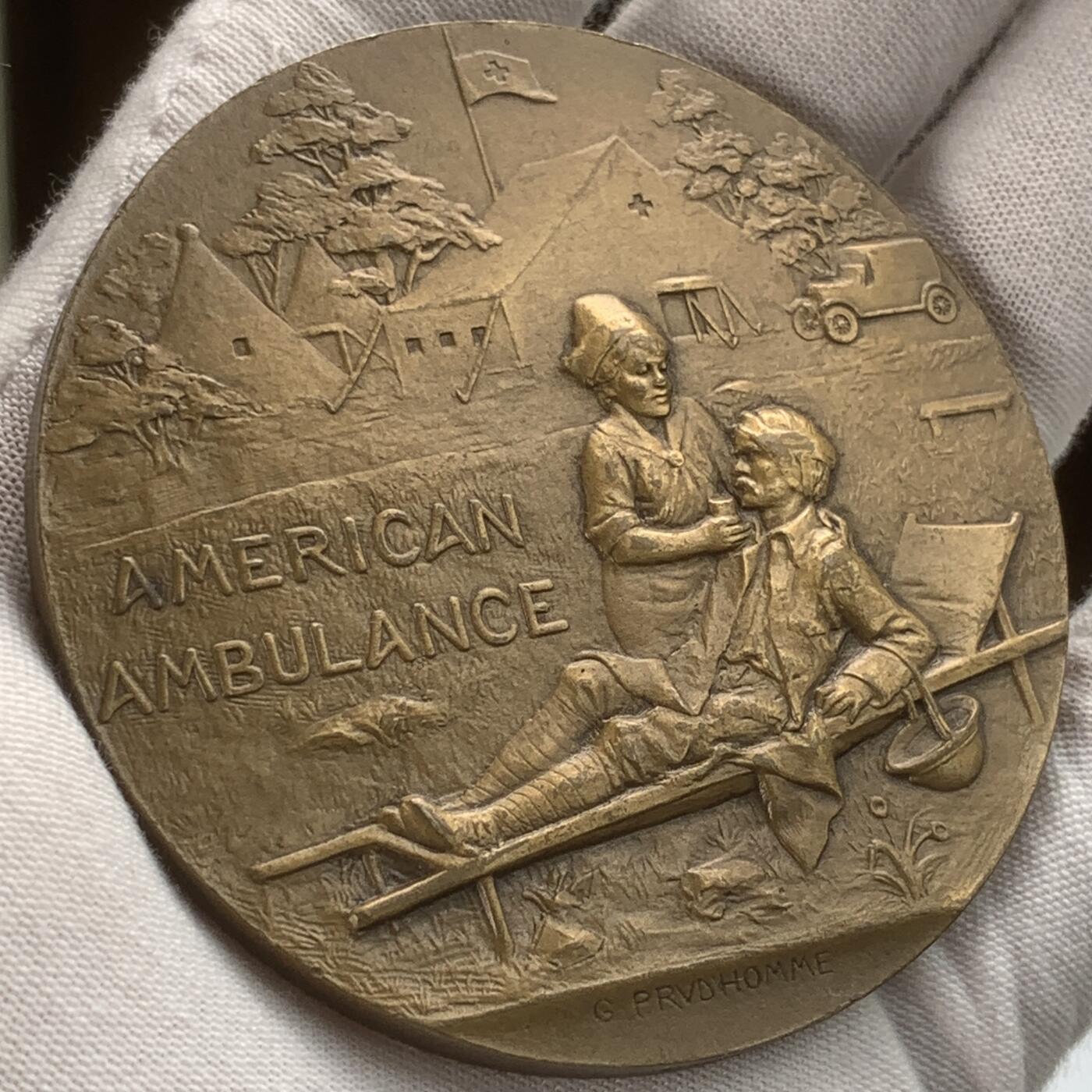 掌中浮雕-藏着的欧洲第059场 美国红十字会在法国开展人道主义救援纪念铜章，68mm