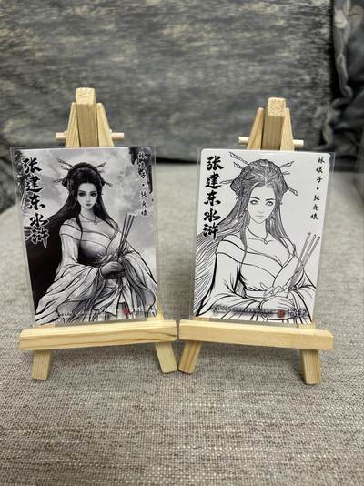 喜灰玩卡拍卖第八期，接拍品0佣金，欢迎送拍，释放现金流，让自己有资金可以购买更多喜欢的卡牌，让别的卡友能淘到更多心仪的卡牌 卡德曼 张建东水浒 特卡 张贞娘 线稿 水墨 一组两张 折光粗闪