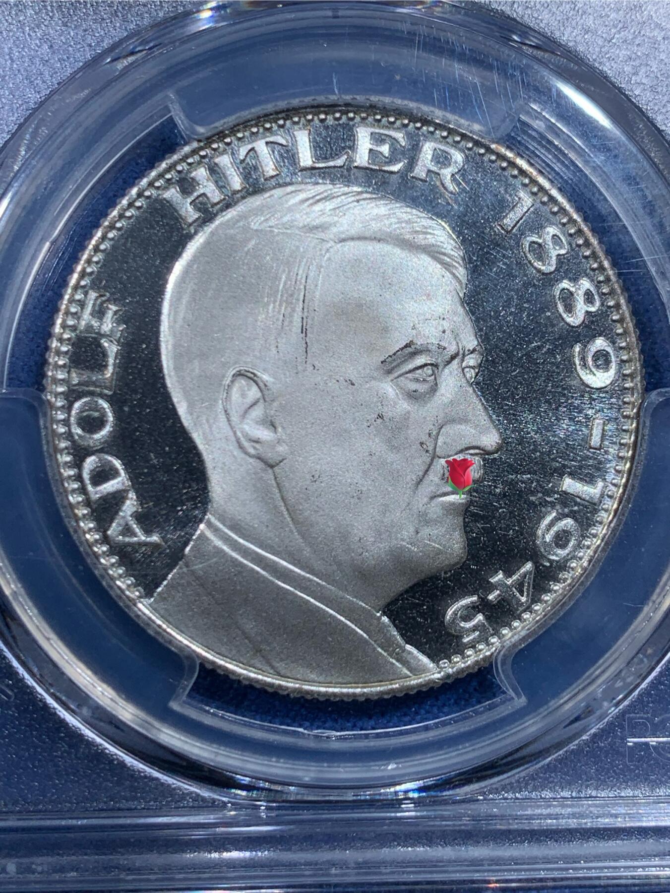 《竞宝斋》第482场 周日，周一 2场连拍 （全场包邮）20级店铺 欢迎送拍 PCGS SP67 德国美术落榜生1989年镀银纪念章 极高分