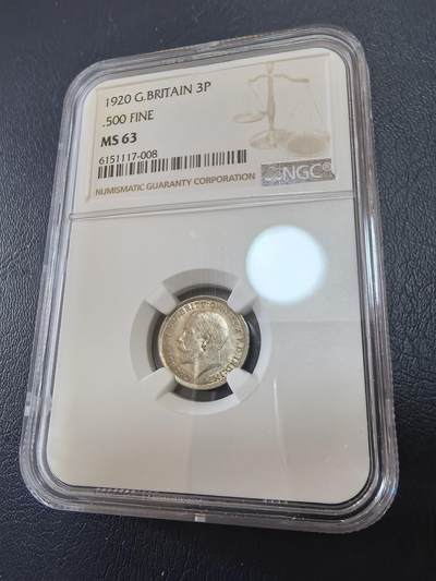 长老汇马年精选第十九场拍卖 - 1920 英国乔治五世3便士银币，NGC MS63