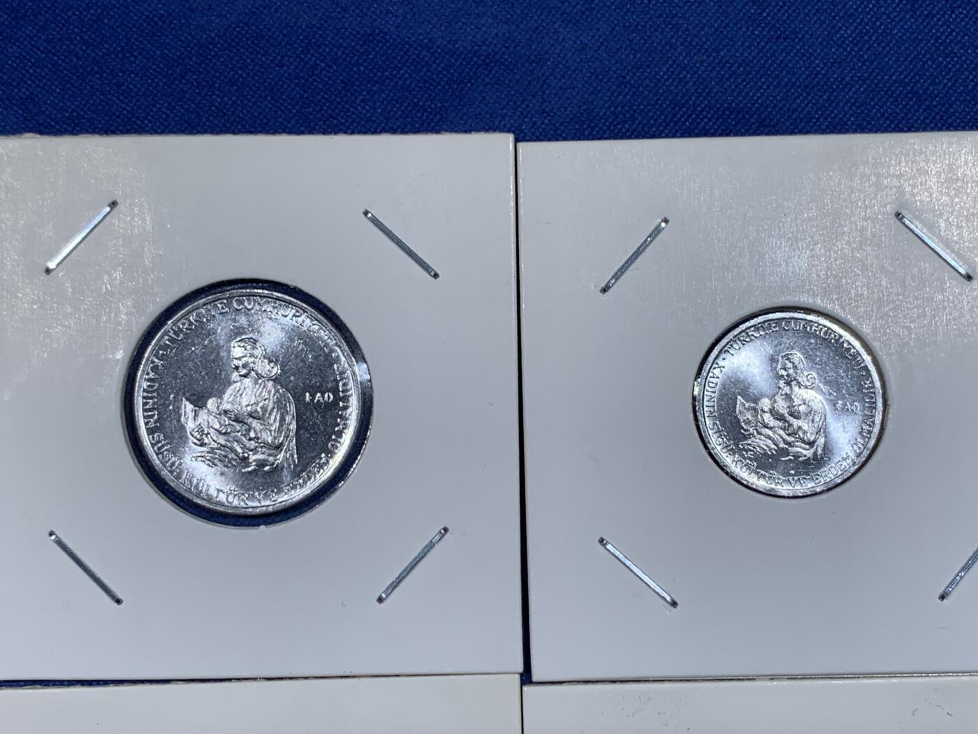 《竞宝斋》第482场 周日，周一 2场连拍 （全场包邮）20级店铺 欢迎送拍 土耳其1976-1980年F.A.O纪念币8枚套（500里拉银币齿边，光边加字）