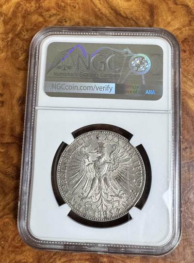 得物收藏 Chase Auction 第37期 - - 外钞、银元、民国钞和人民币混合场！ 持续更新！ 1865年 德国泰勒银币，法兰克福少女，NGC AU58！
