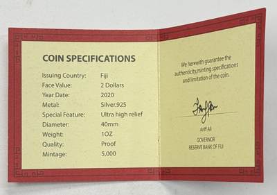 S&S Numismatic世界钱币-拍卖 第126期  斐济2020年 五福临门 2元精制纪念银币 盒证齐全 31.1克925银