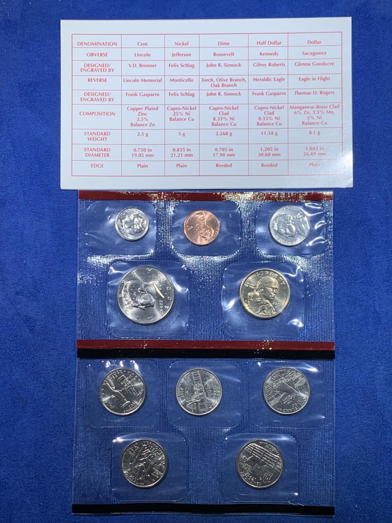 《竞宝斋》第482场 周日，周一 2场连拍 （全场包邮）20级店铺 欢迎送拍 两套一组 2001年美国P厂+D厂套币(每个版本各10枚)，少见品种