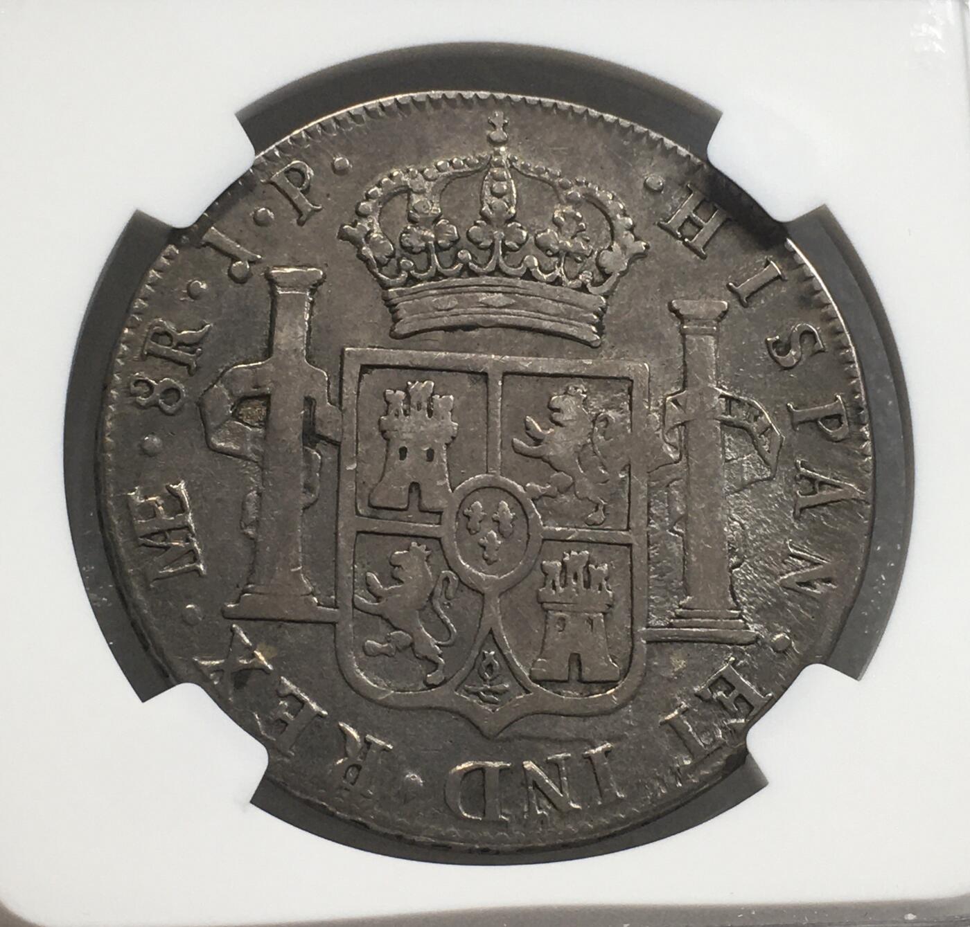 世界钱币专场拍卖 每周二开拍 NGC VFD西属秘鲁1813年利马版费迪南七世双柱8瑞尔银币