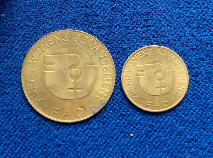 《竞宝斋》第482场 周日，周一 2场连拍 （全场包邮）20级店铺 欢迎送拍 两枚一组 汤加1980年FAO-农村妇女进步10-20P金币 917金 总重1.18克