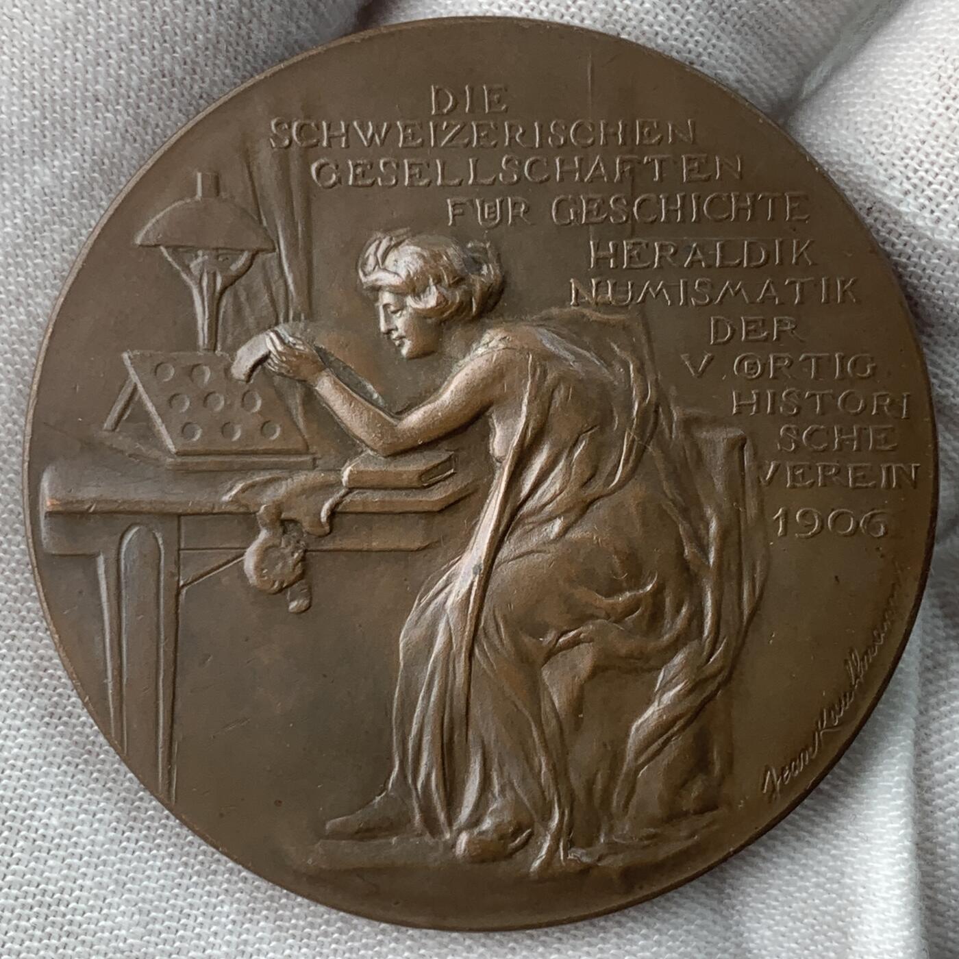 掌中浮雕-藏着的欧洲第059场 1906年瑞士历史、纹章学与钱币学协会纪念铜章，45mm