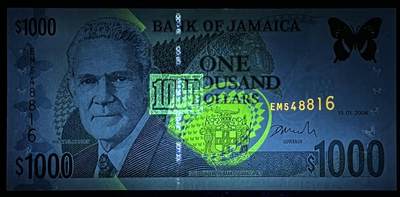 小福收藏拍卖第205期 裸钞场 本期有多张豹子号靓号  大量民国钞 百慕大样钞洋葱冠全套  阿富汗首年份查希尔国王和独立纪念碑 仅发行1000枚亚克力砖封蒙古20000图格里克帝国800周年纪念钞 卢旺达 东加勒比 斯里兰卡等多国精美纸币 牙买加 2004年 1000元 unc