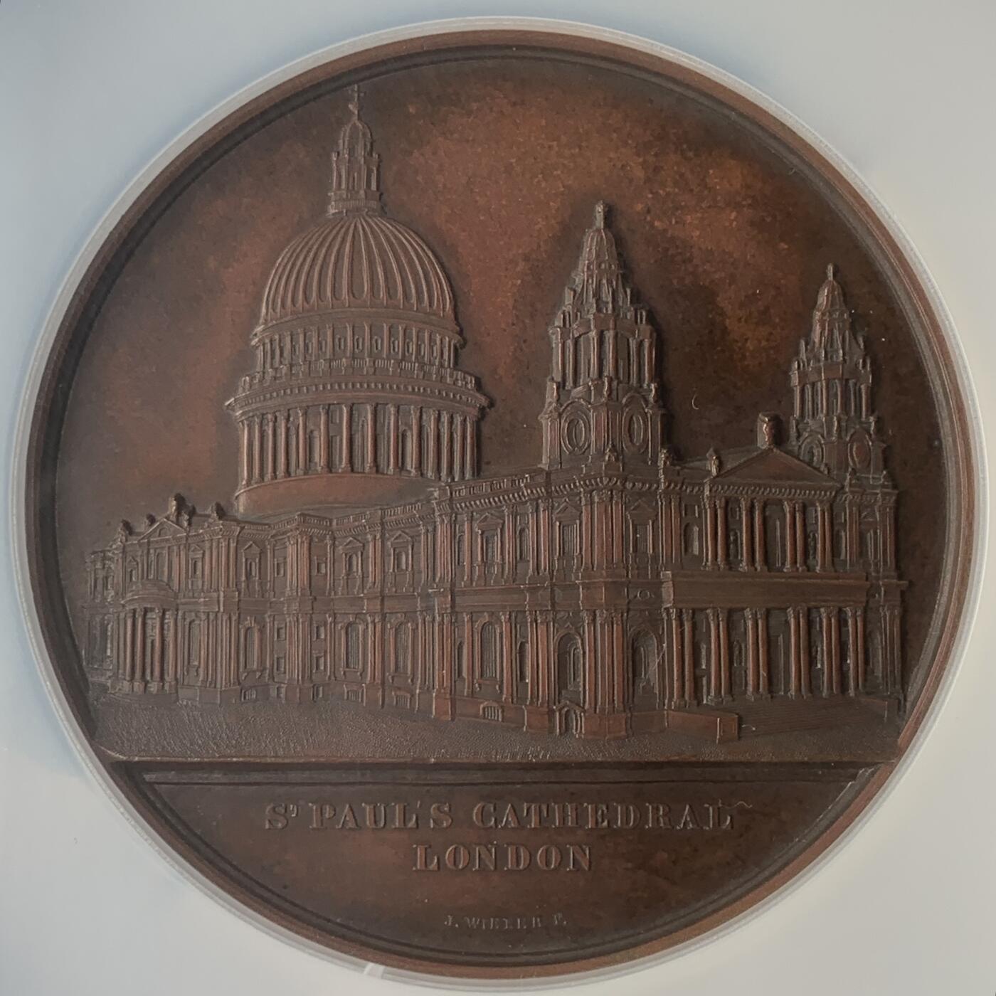 掌中浮雕-藏着的欧洲第059场 NGC MS62 ：1856年英国圣保罗大教堂铜章，J.Wiener雕刻，59mm，