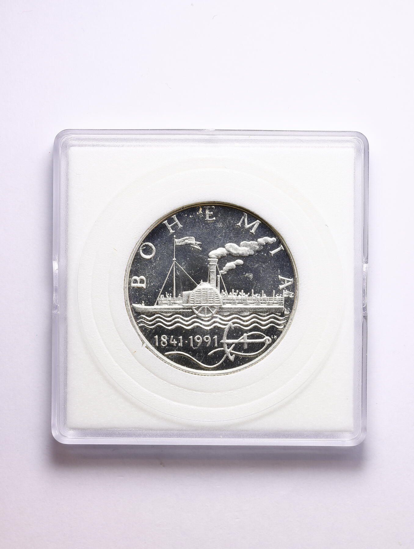 观钱 近现代机制币拍卖No.009（全场顺丰包邮，不区分偏远地区）  1991 年捷克斯洛伐克联邦共和国 “波希米亚号蒸汽船 150 周年” 50 克朗精制银币，罕见历史时期，国名已成历史