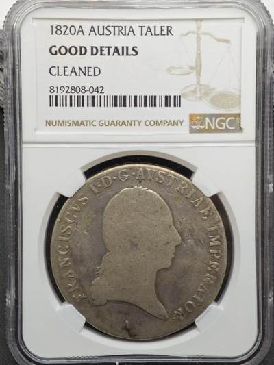 【淘币小摊】实时拍第八百九十六拍   银币套币场    每周一统一发货 奥地利1820年1泰勒银币 NGC GD