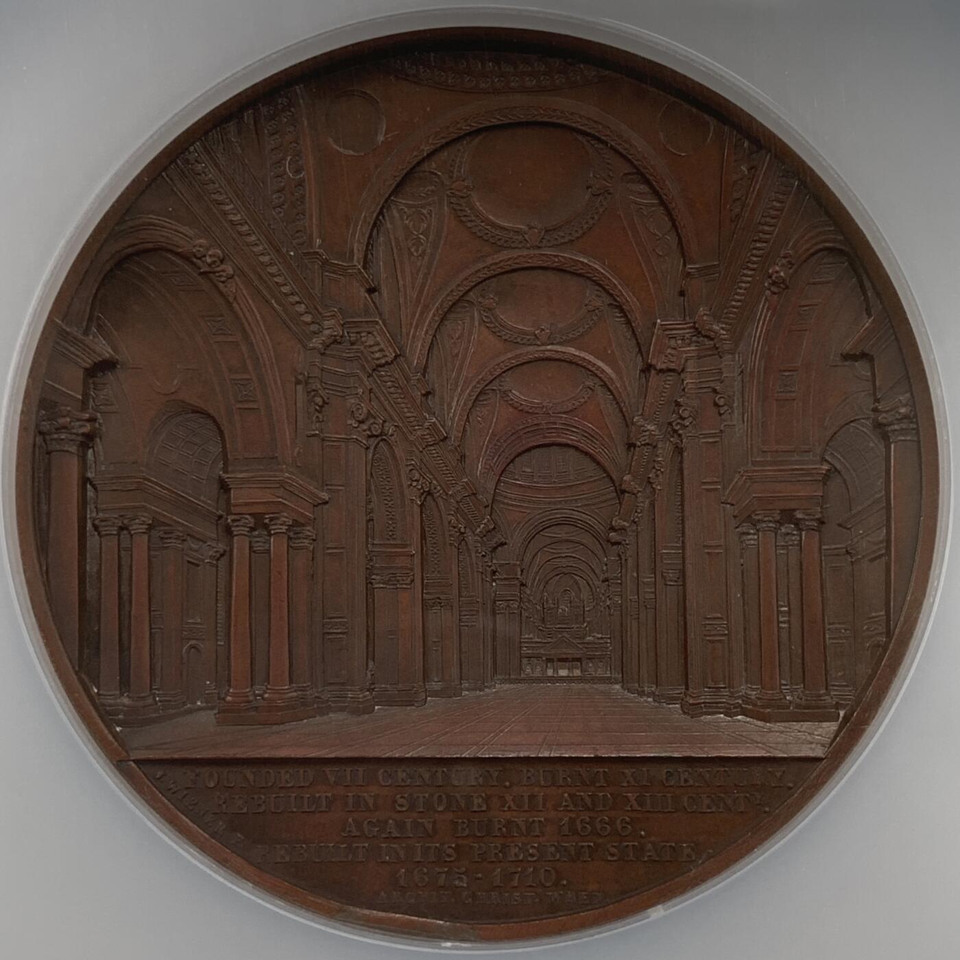 掌中浮雕-藏着的欧洲第059场 NGC MS62 ：1856年英国圣保罗大教堂铜章，J.Wiener雕刻，59mm，