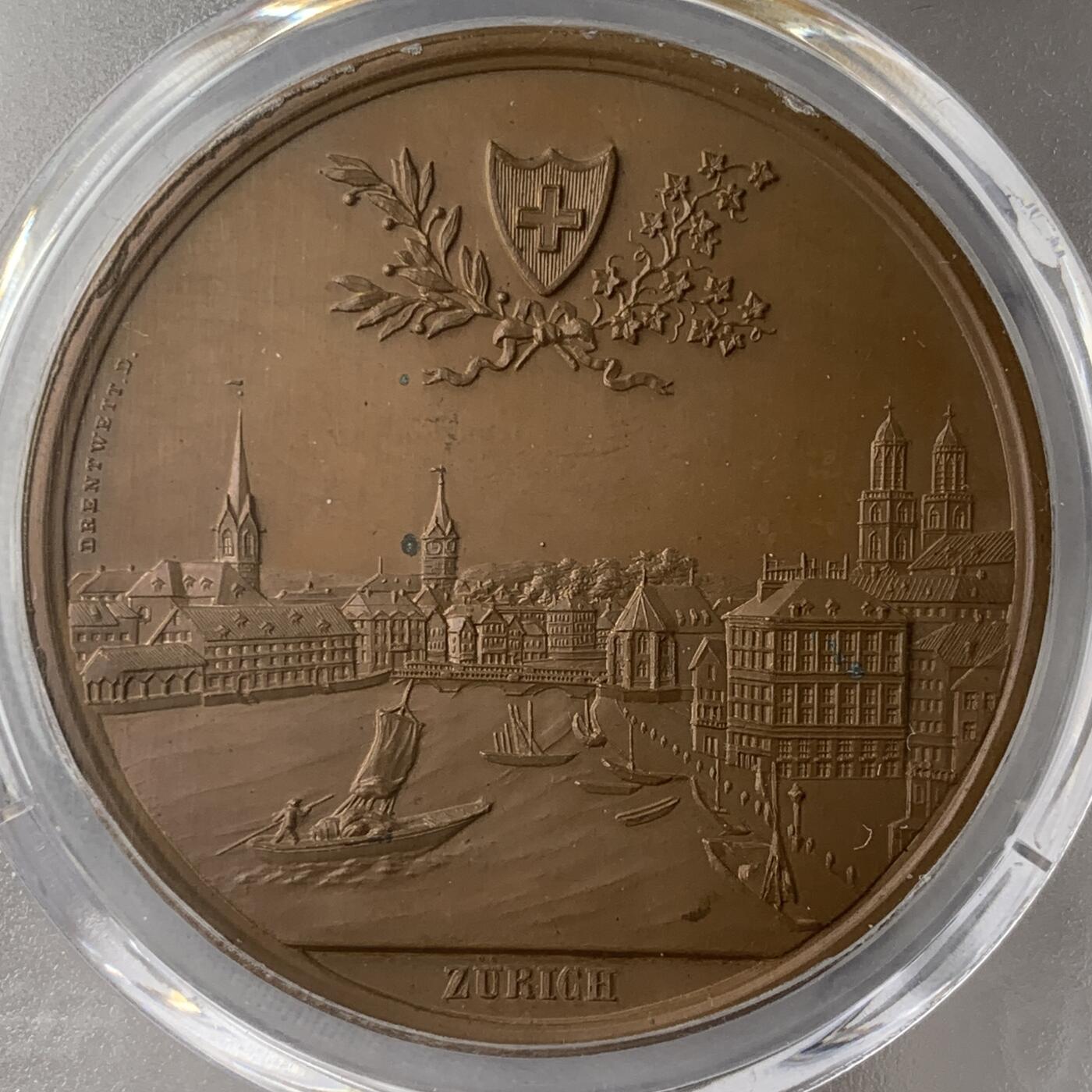 掌中浮雕-藏着的欧洲第059场 PCGS SP64 : 1897年瑞士苏黎世音乐节纪念铜章，41mm