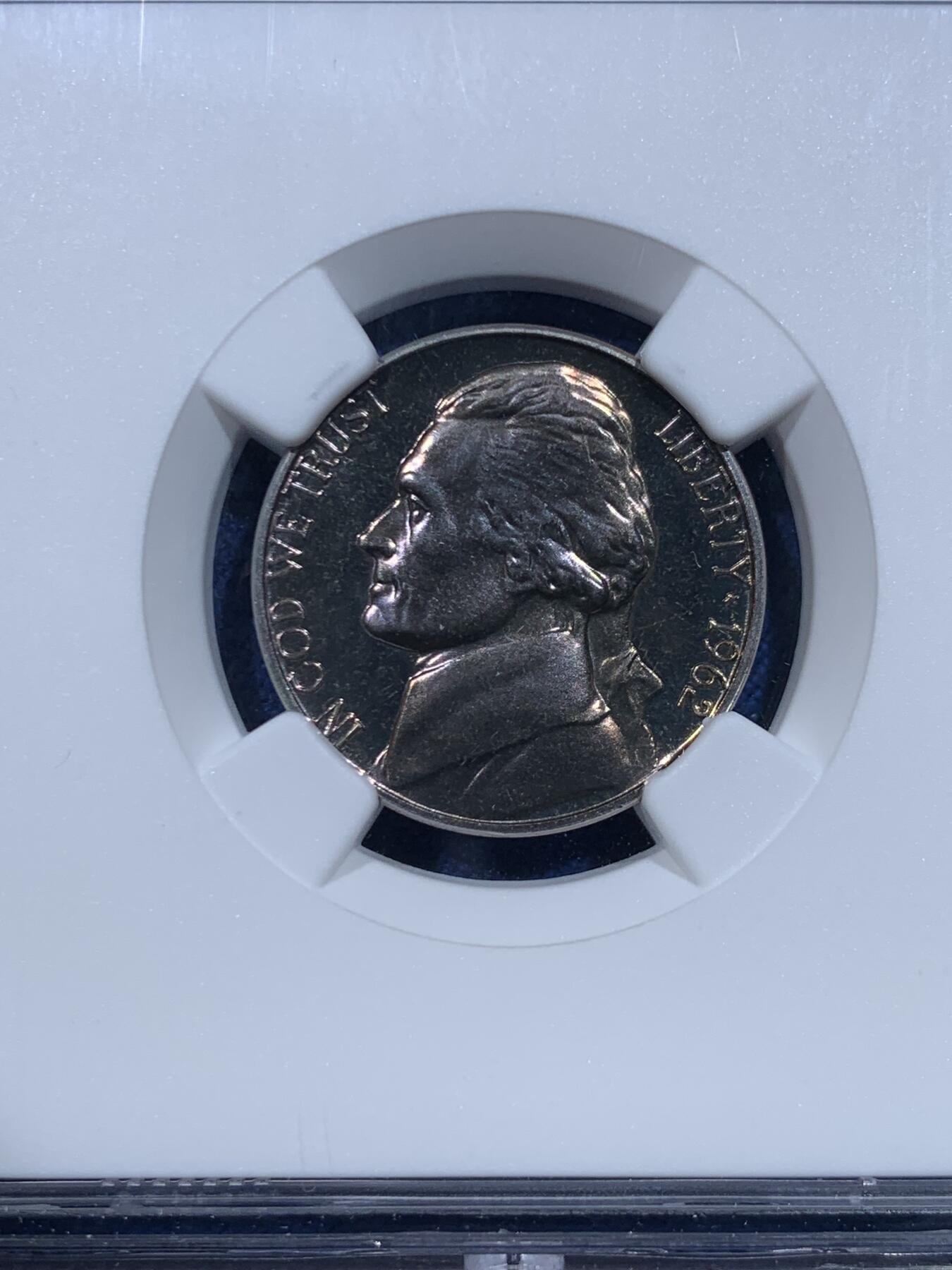 《竞宝斋》第482场 周日，周一 2场连拍 （全场包邮）20级店铺 欢迎送拍 NGC PF66 美国1962年杰克逊5美分镍币，少见早期精制版本，高分